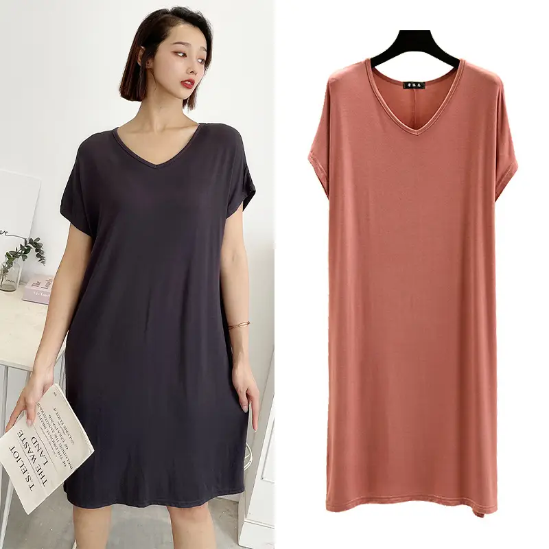 Women V-Neck Loose Nightgown Pajamas Spring Summer - Image 12