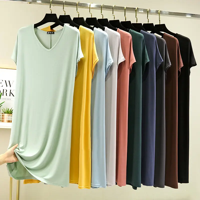 Women V-Neck Loose Nightgown Pajamas Spring Summer - Image 14