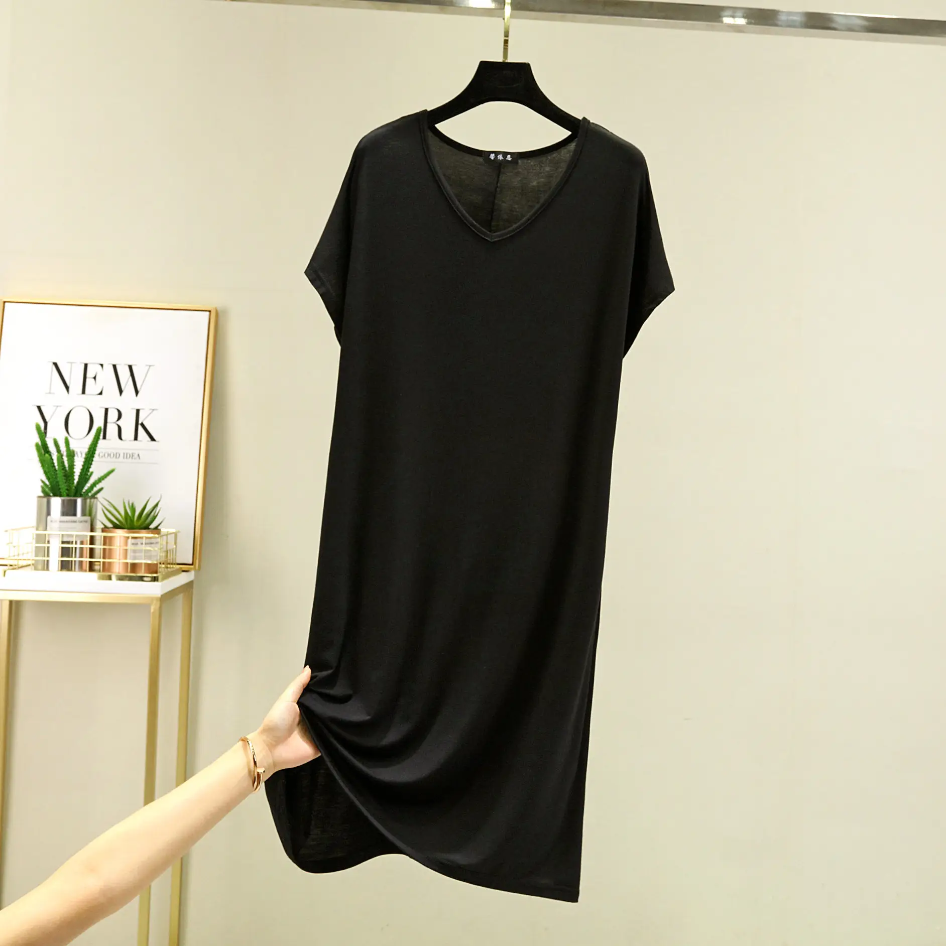 Women V-Neck Loose Nightgown Pajamas Spring Summer - Image 2