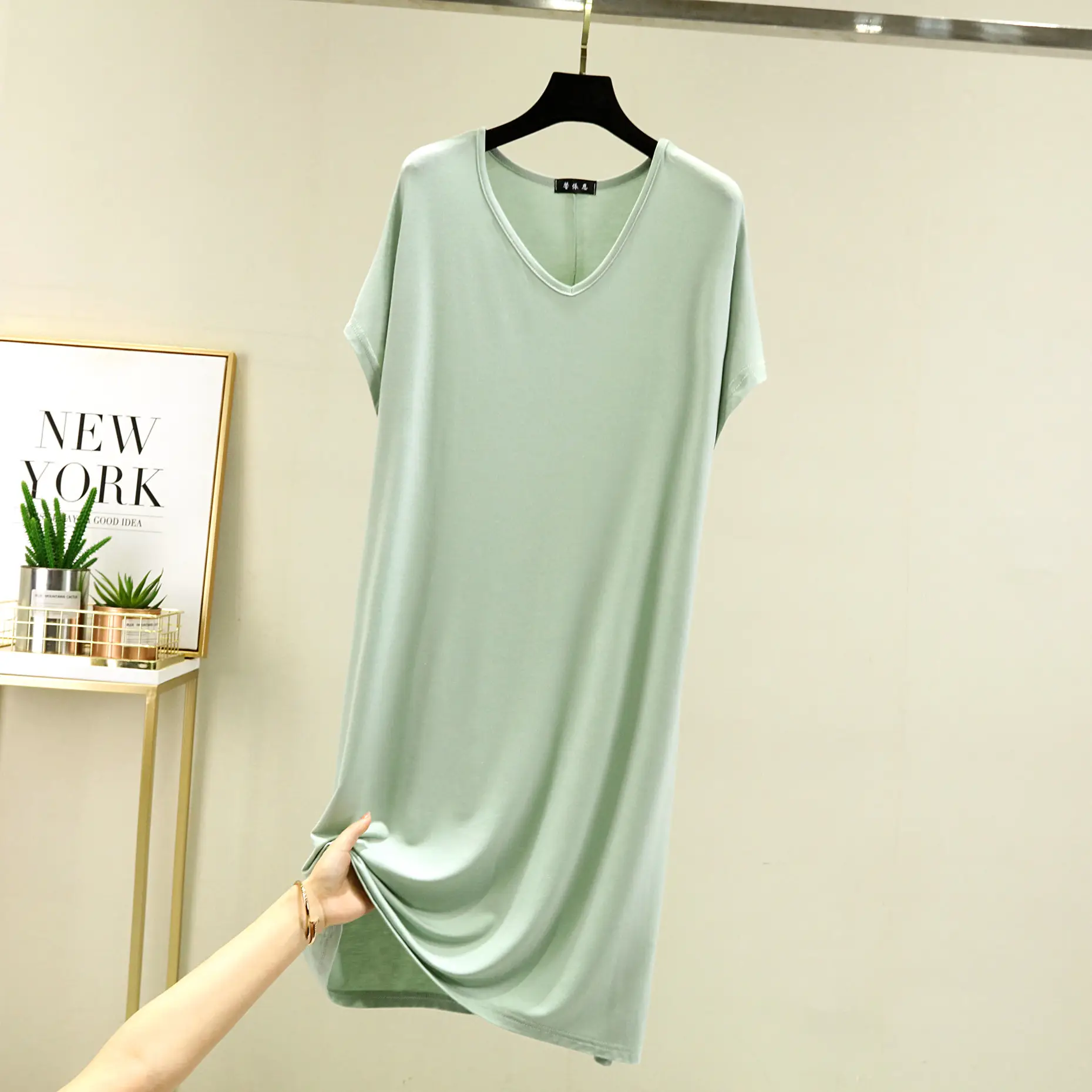 Women V-Neck Loose Nightgown Pajamas Spring Summer - Image 3