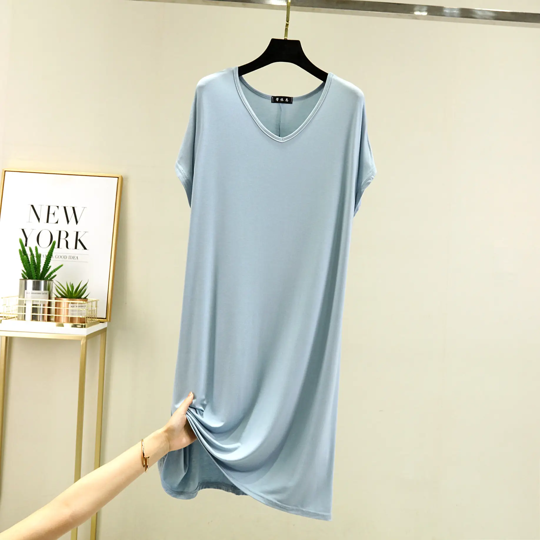 Women V-Neck Loose Nightgown Pajamas Spring Summer - Image 4