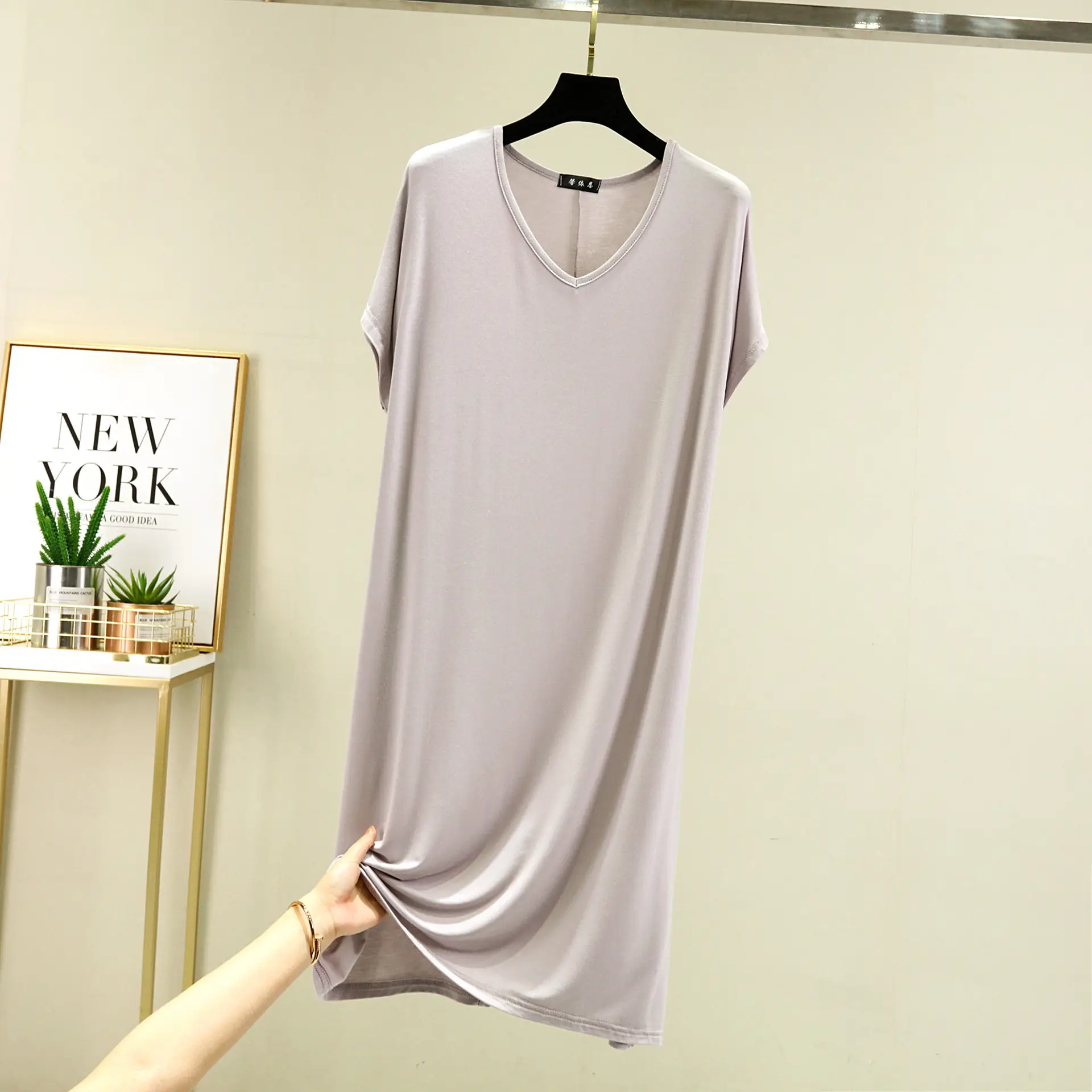 Women V-Neck Loose Nightgown Pajamas Spring Summer - Image 5