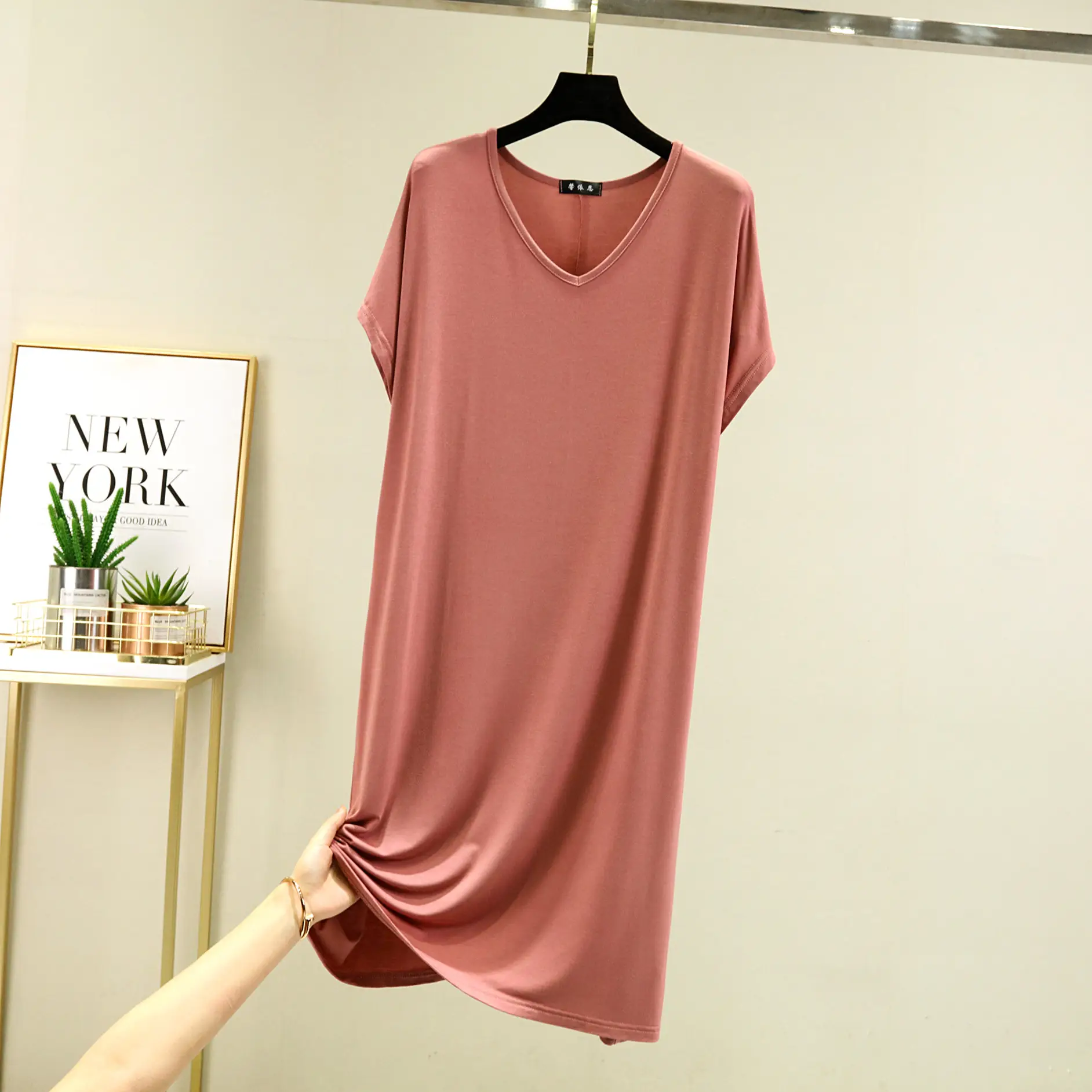 Women V-Neck Loose Nightgown Pajamas Spring Summer - Image 6