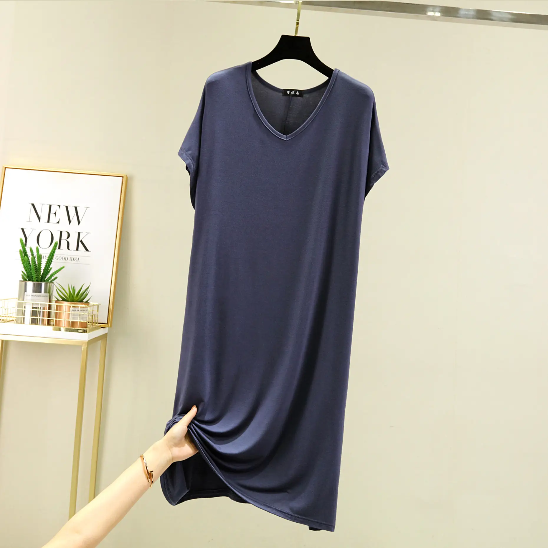 Women V-Neck Loose Nightgown Pajamas Spring Summer - Image 8