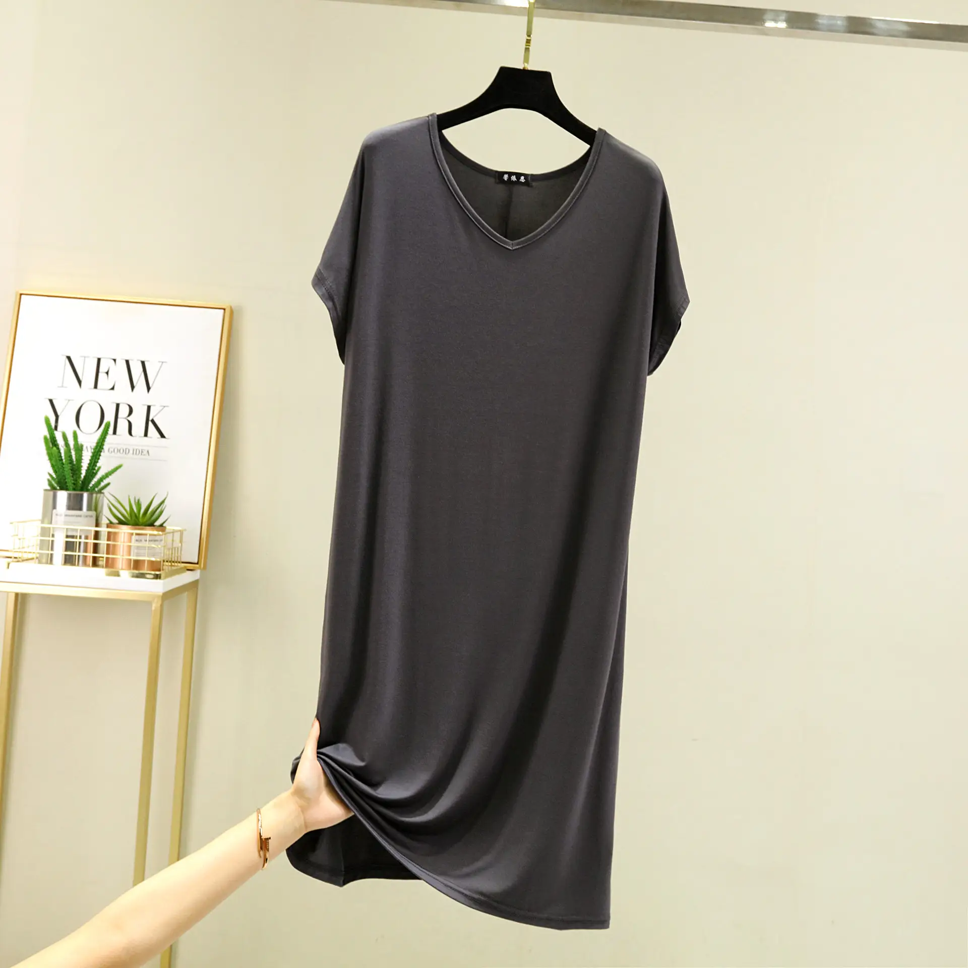 Women V-Neck Loose Nightgown Pajamas Spring Summer - Image 9