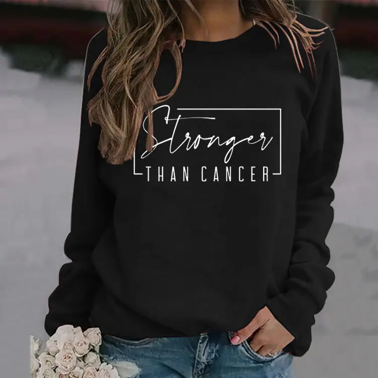 Women Sweatshirt Stronger Than Cancer Print Pink Large
