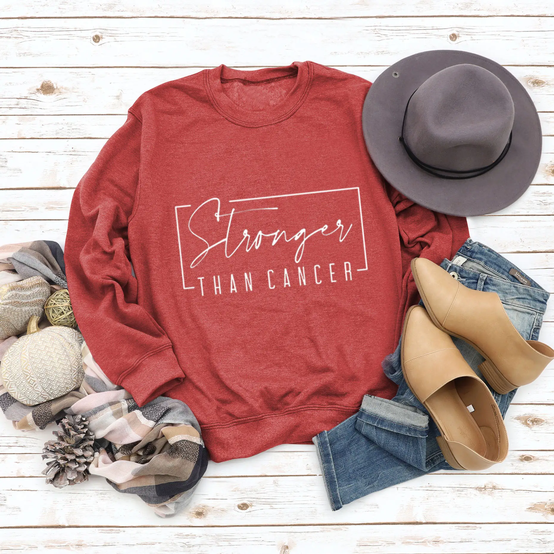 Women Sweatshirt Stronger Than Cancer Print Pink Large