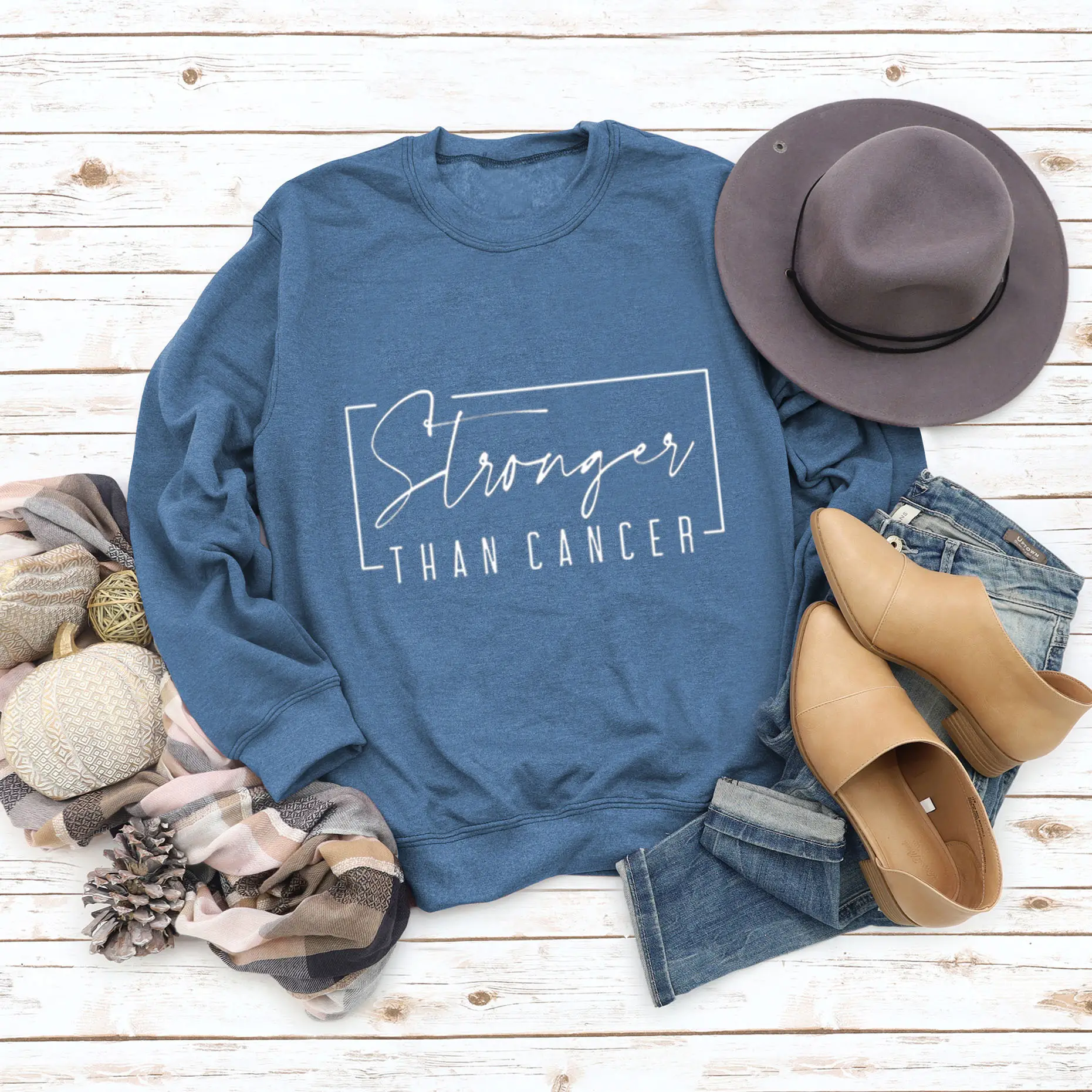 Women Sweatshirt Stronger Than Cancer Print Pink Large