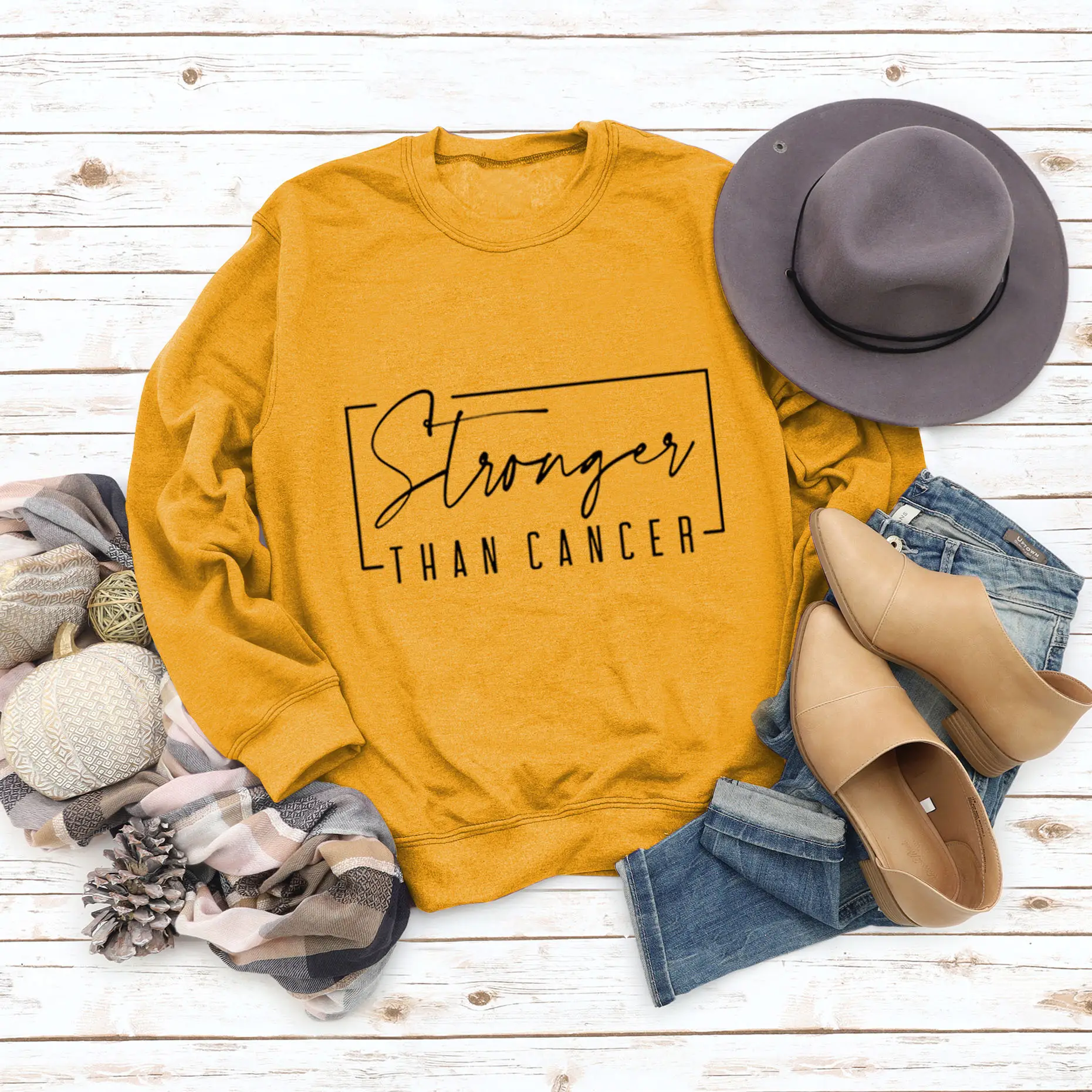 Women Sweatshirt Stronger Than Cancer Print Pink Large