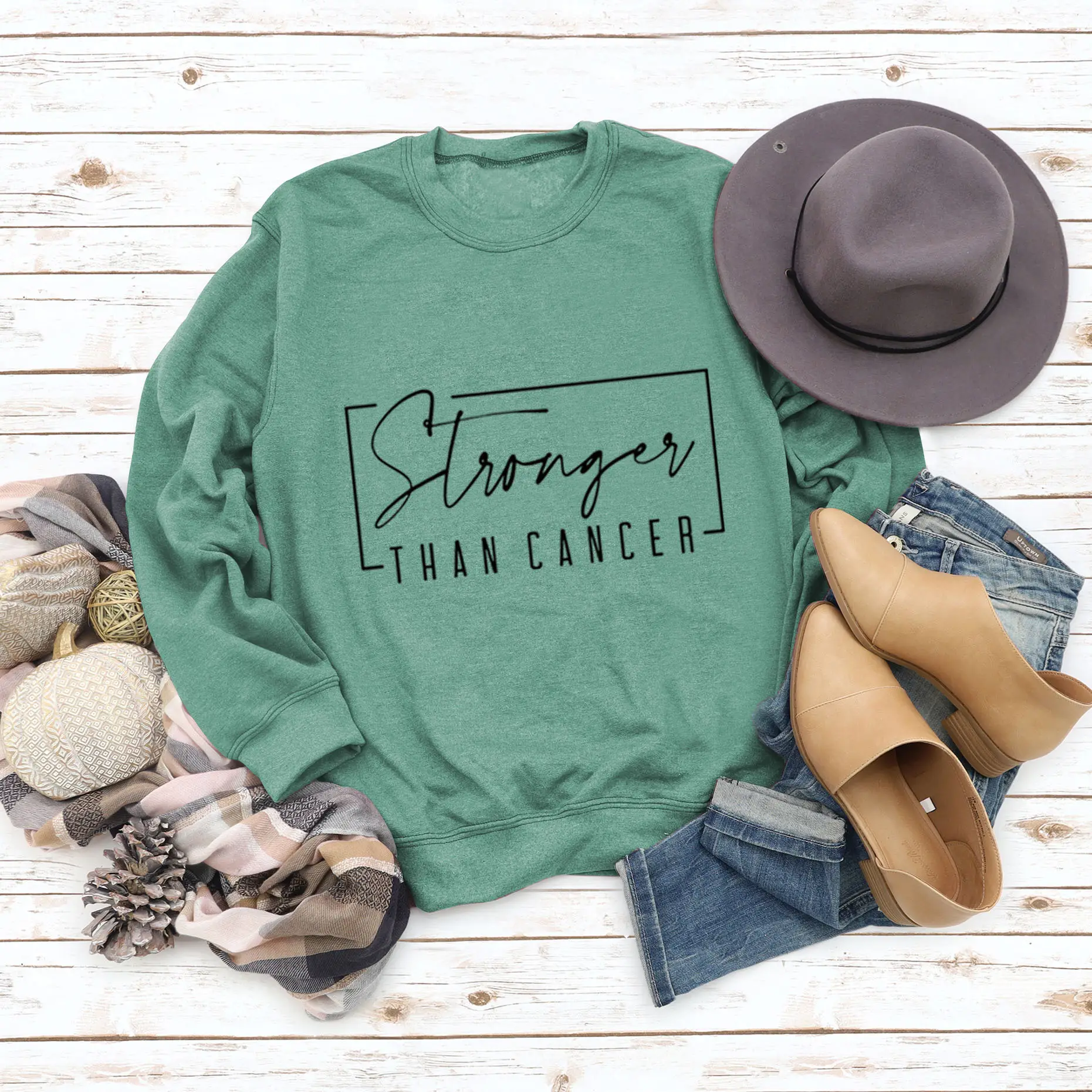Women Sweatshirt Stronger Than Cancer Print Pink Large