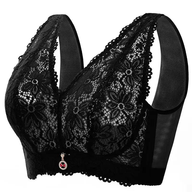 Black Lace Bra for Women, Wireless, Push-Up, French Style - Image 8
