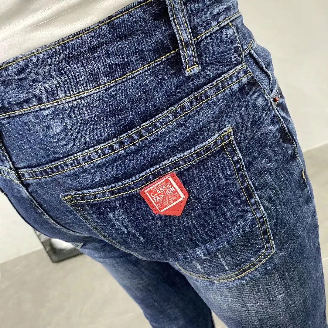 Men Dark Blue Slim Fit Cropped Jeans Winter Labeling