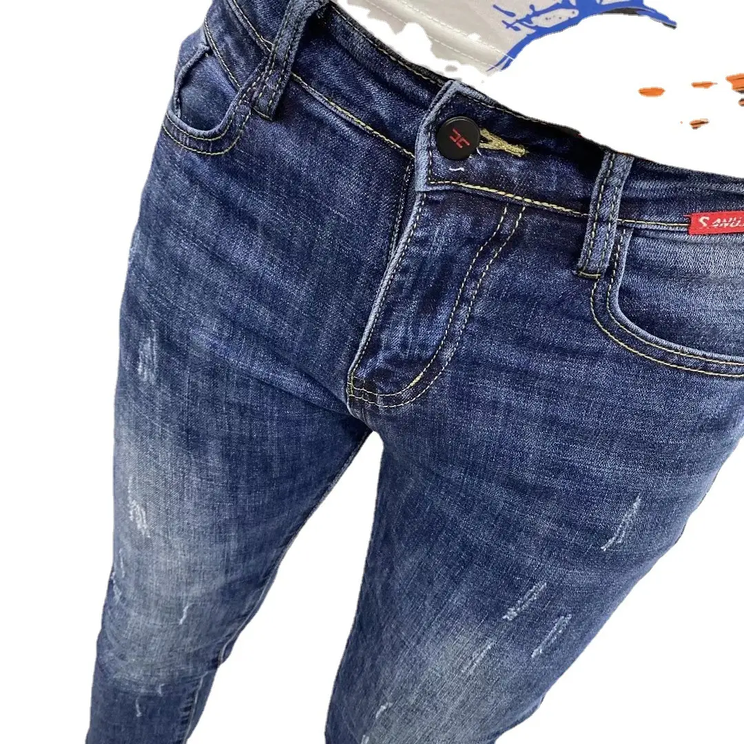 Men Dark Blue Slim Fit Cropped Jeans Winter Labeling