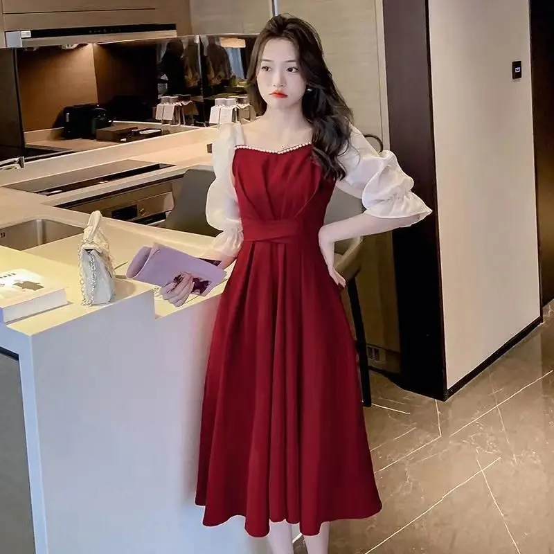 Women's Red Princess A-Line Skirt Dress - Image 4