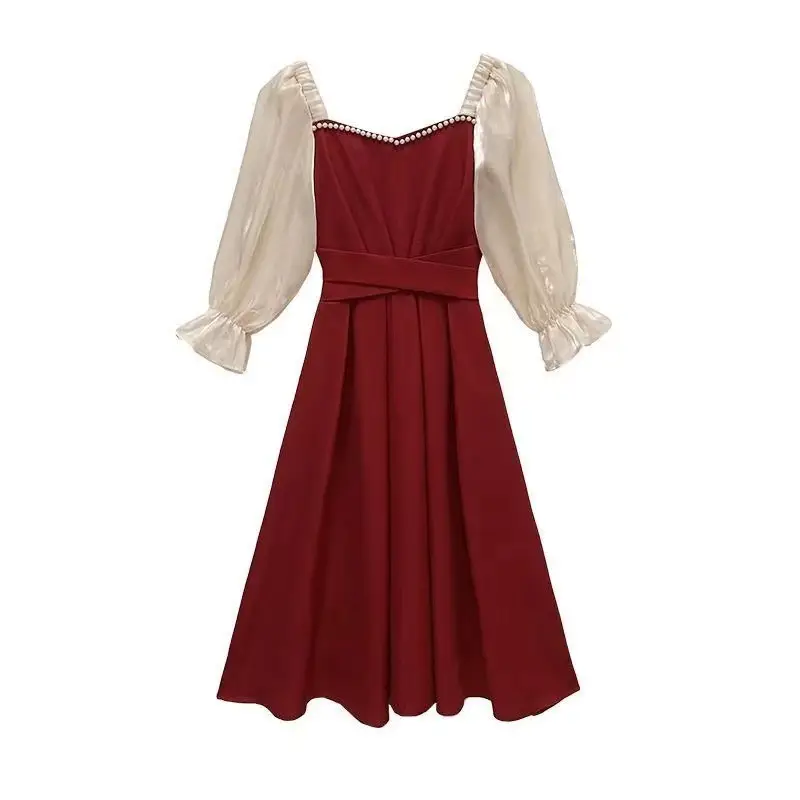 Women's Red Princess A-Line Skirt Dress - Image 7