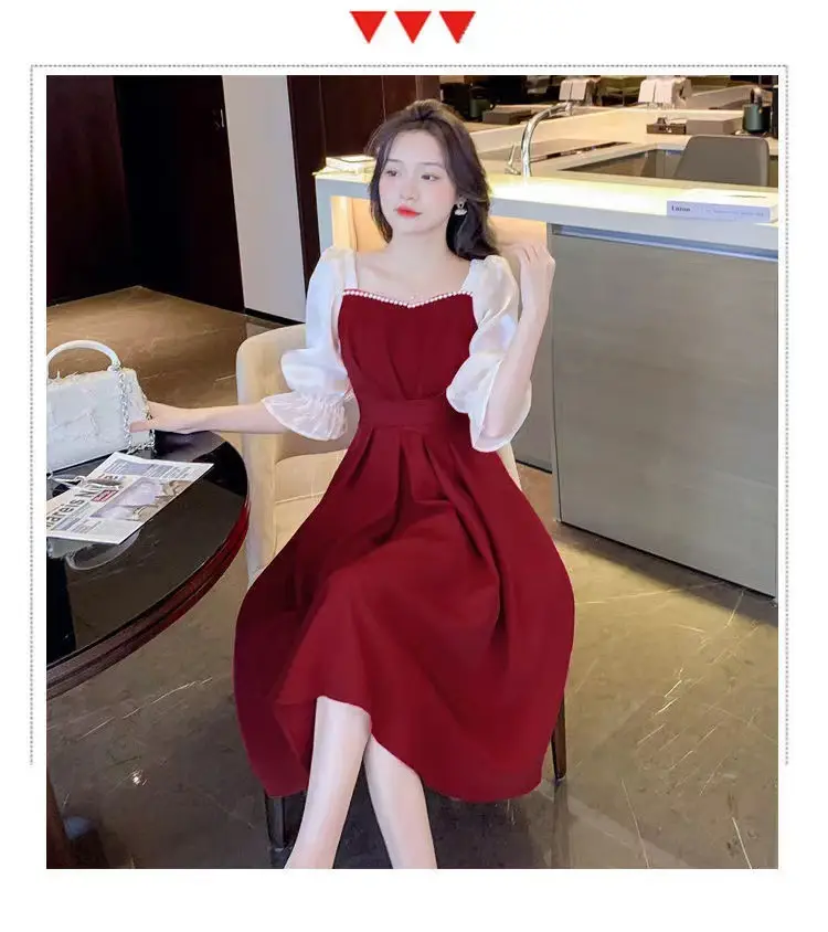 Women's Red Princess A-Line Skirt Dress — feature 11