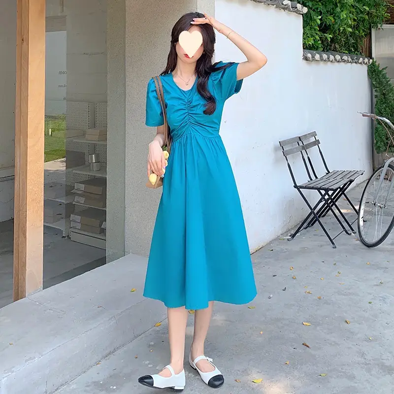 Vintage French Style Hollow Bow Dress Women Summer New Puff Sleeve Small Black Dress High Waist Slimming A- line Skirt - Image 4