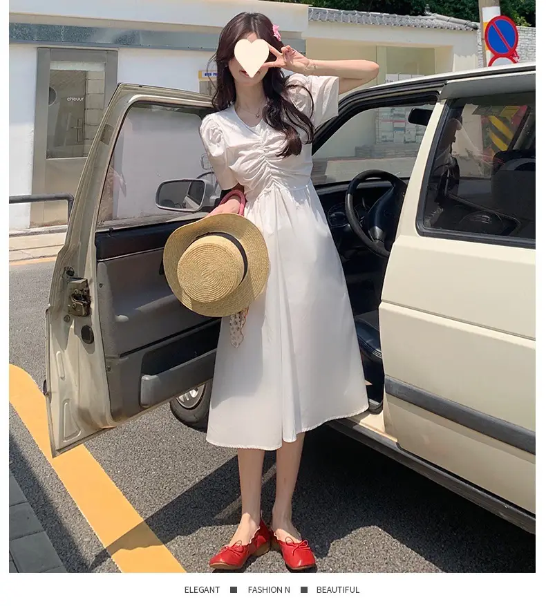 Vintage French Style Hollow Bow Dress Women Summer New Puff Sleeve Small Black Dress High Waist Slimming A- line Skirt — feature 10