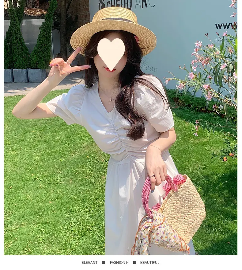 Vintage French Style Hollow Bow Dress Women Summer New Puff Sleeve Small Black Dress High Waist Slimming A- line Skirt — feature 11
