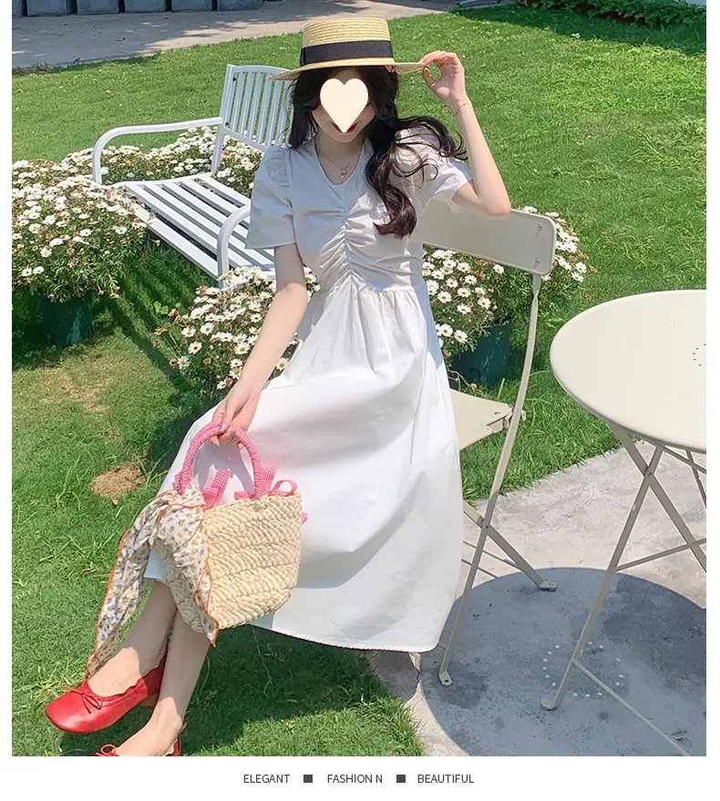 Vintage French Style Hollow Bow Dress Women Summer New Puff Sleeve Small Black Dress High Waist Slimming A- line Skirt — feature 13