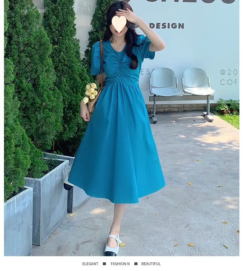 Vintage French Style Hollow Bow Dress Women Summer New Puff Sleeve Small Black Dress High Waist Slimming A- line Skirt — feature 26