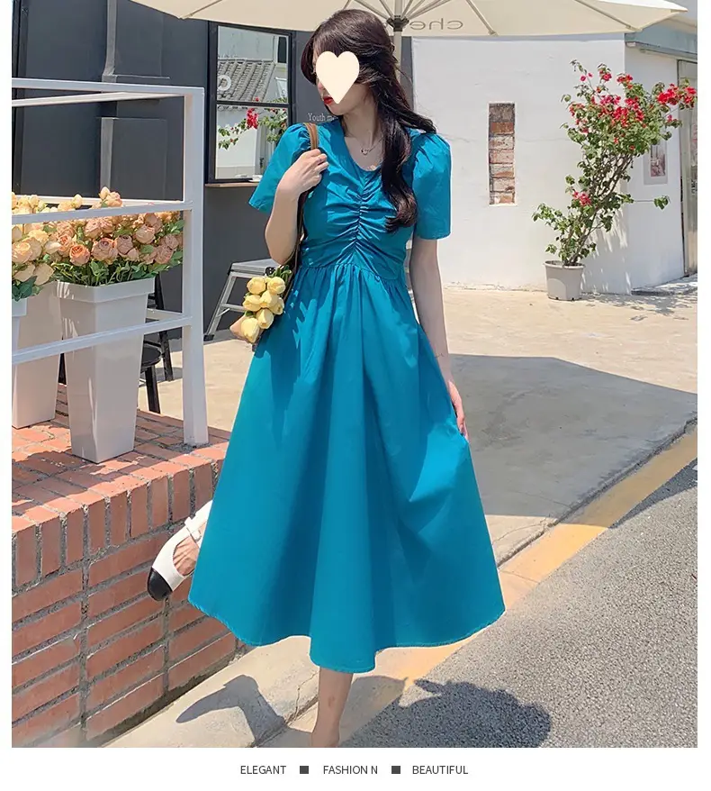 Vintage French Style Hollow Bow Dress Women Summer New Puff Sleeve Small Black Dress High Waist Slimming A- line Skirt — feature 28