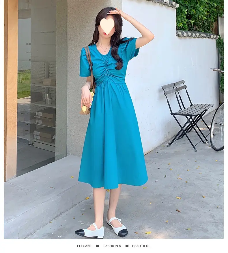 Vintage French Style Hollow Bow Dress Women Summer New Puff Sleeve Small Black Dress High Waist Slimming A- line Skirt — feature 29