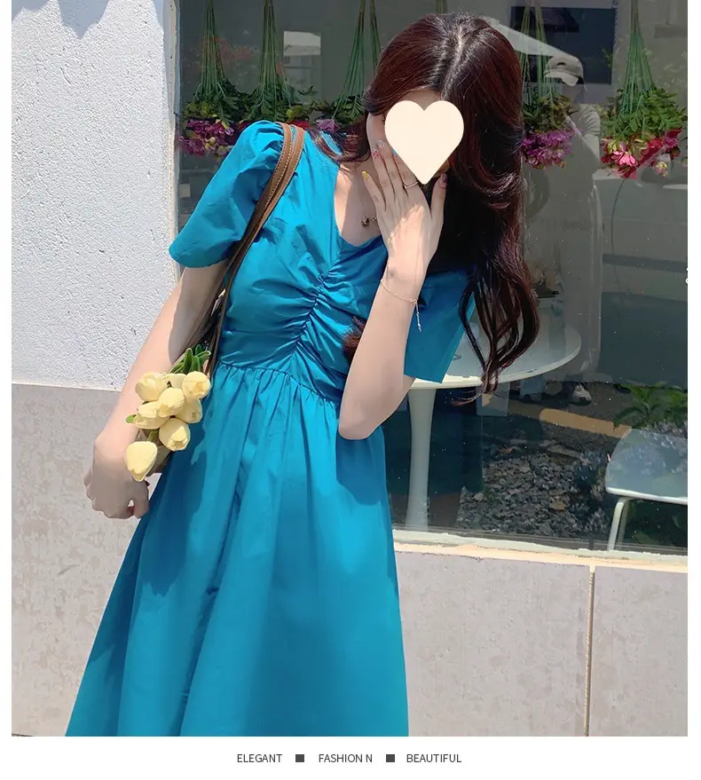 Vintage French Style Hollow Bow Dress Women Summer New Puff Sleeve Small Black Dress High Waist Slimming A- line Skirt — feature 31