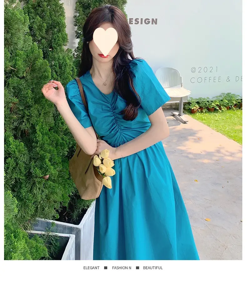 Vintage French Style Hollow Bow Dress Women Summer New Puff Sleeve Small Black Dress High Waist Slimming A- line Skirt — feature 33