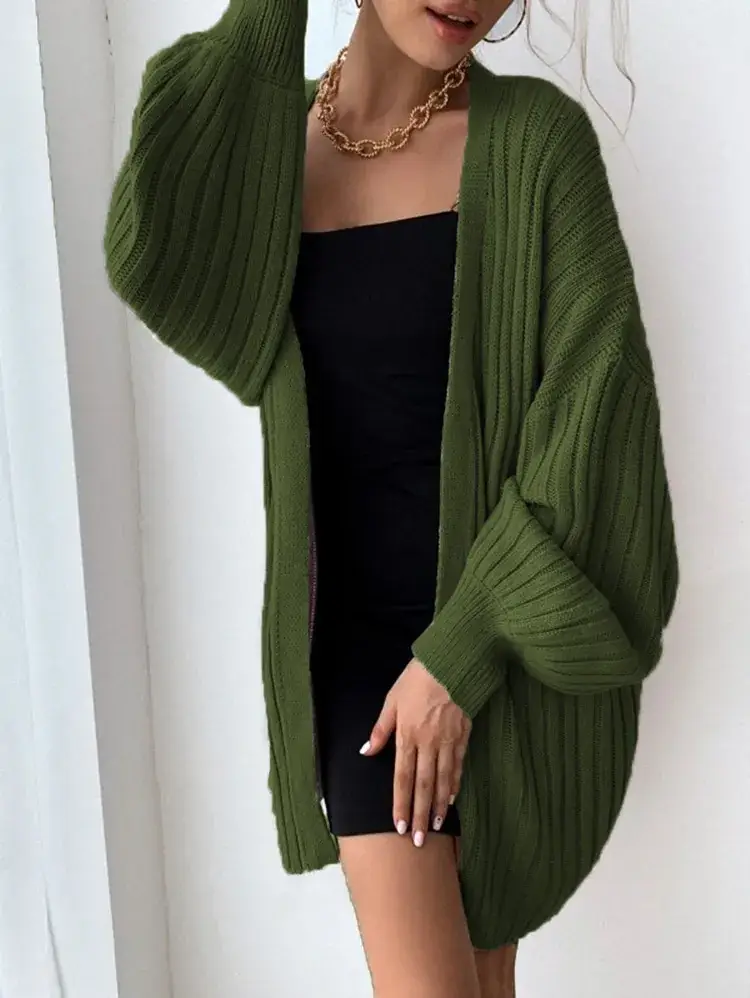 Women's Knitted Cardigan with Bat Sleeves Gray - Image 7