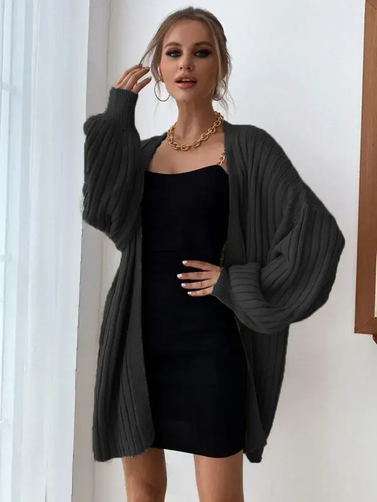 Women's Knitted Cardigan with Bat Sleeves Gray - Image 8