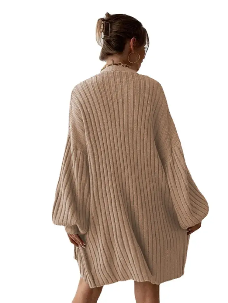 Women's Knitted Cardigan with Bat Sleeves Gray - Image 9
