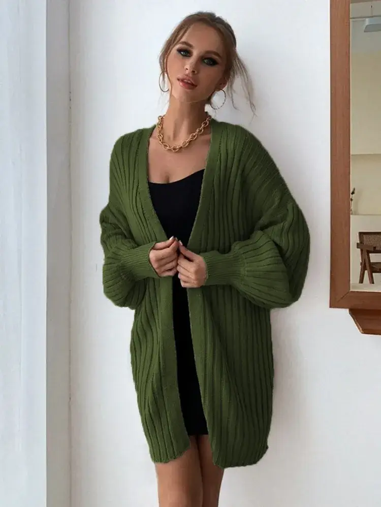 Women's Knitted Cardigan with Bat Sleeves Gray - Image 3