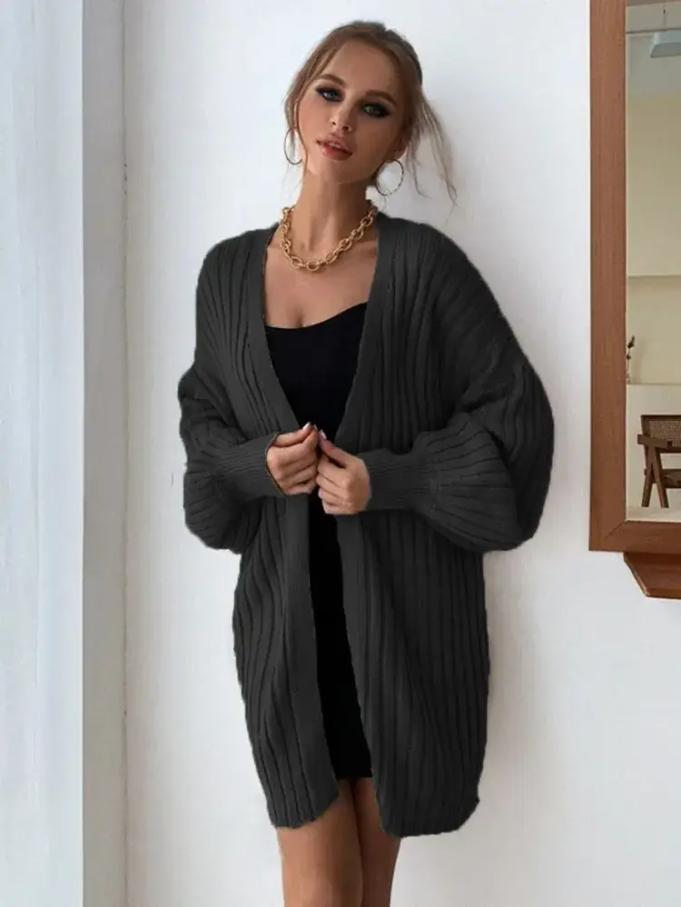 Women's Knitted Cardigan with Bat Sleeves Gray - Image 4