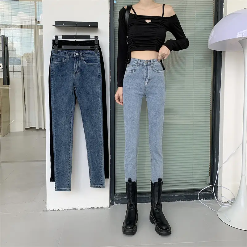 Women Slim Fit Blue Jeans 2022 High Waist Pencil Pants - Image 4