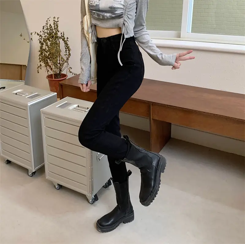 Women Slim Fit Blue Jeans 2022 High Waist Pencil Pants - Image 7