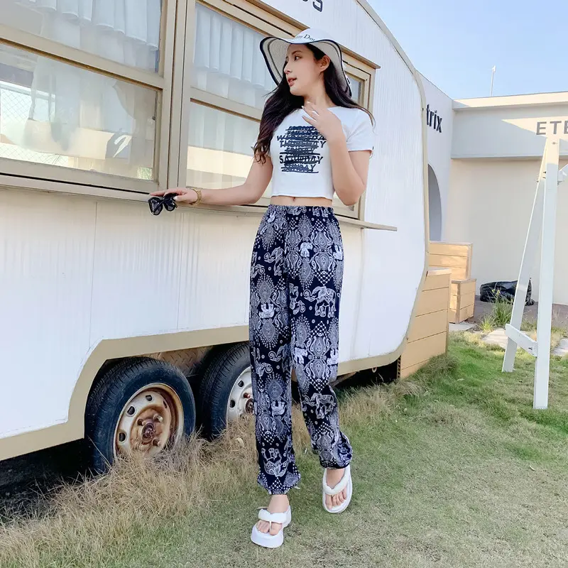 Women's Printed Cotton Silk Summer Pants