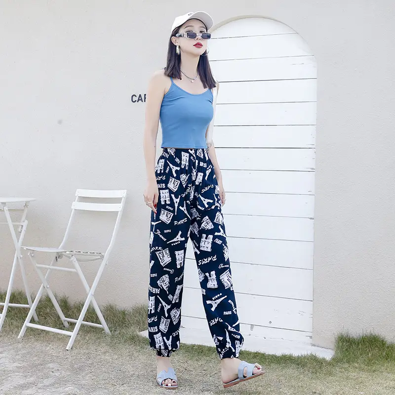 Women's Printed Cotton Silk Summer Pants