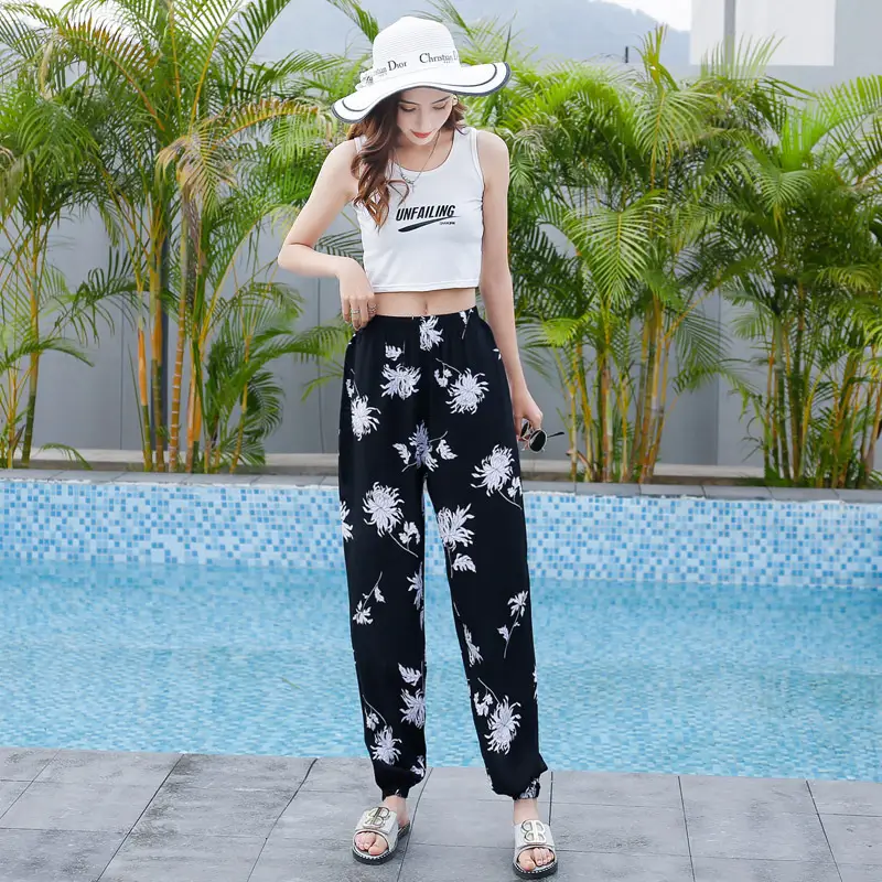 Women's Printed Cotton Silk Summer Pants