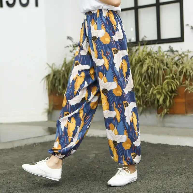 Women's Printed Cotton Silk Summer Pants