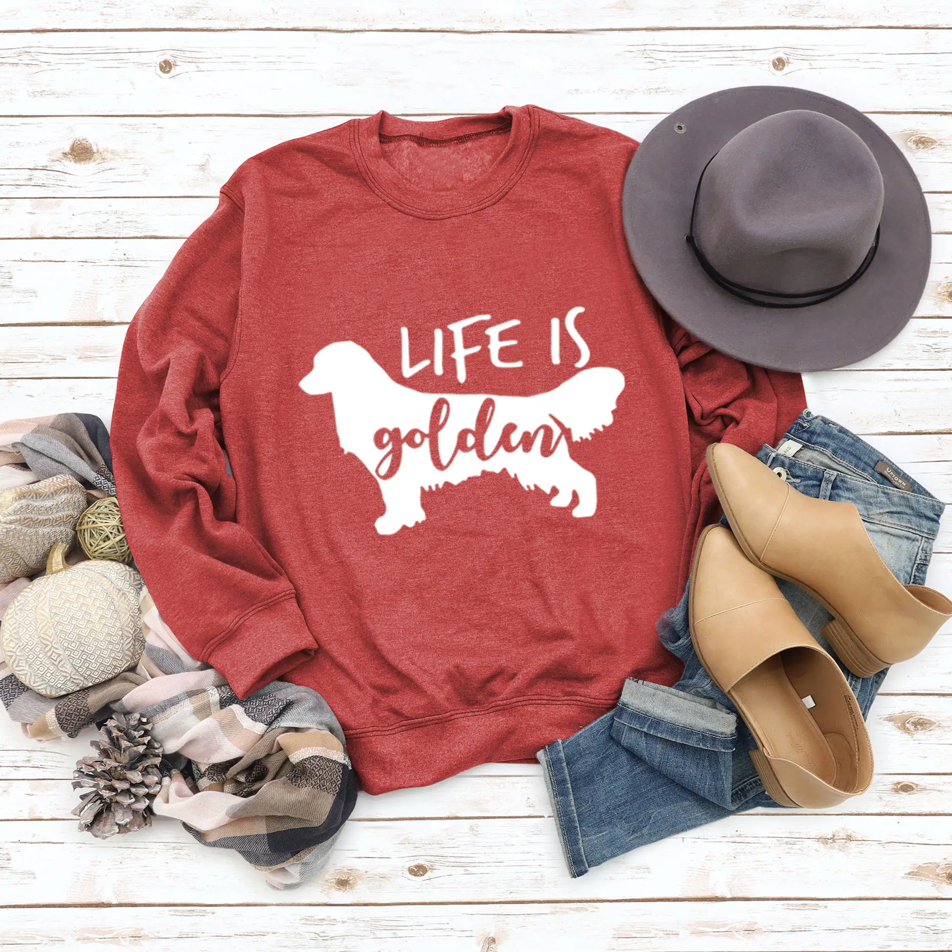 Life Is Golden Crewneck Sweatshirt Blue Long Sleeve - Image 10