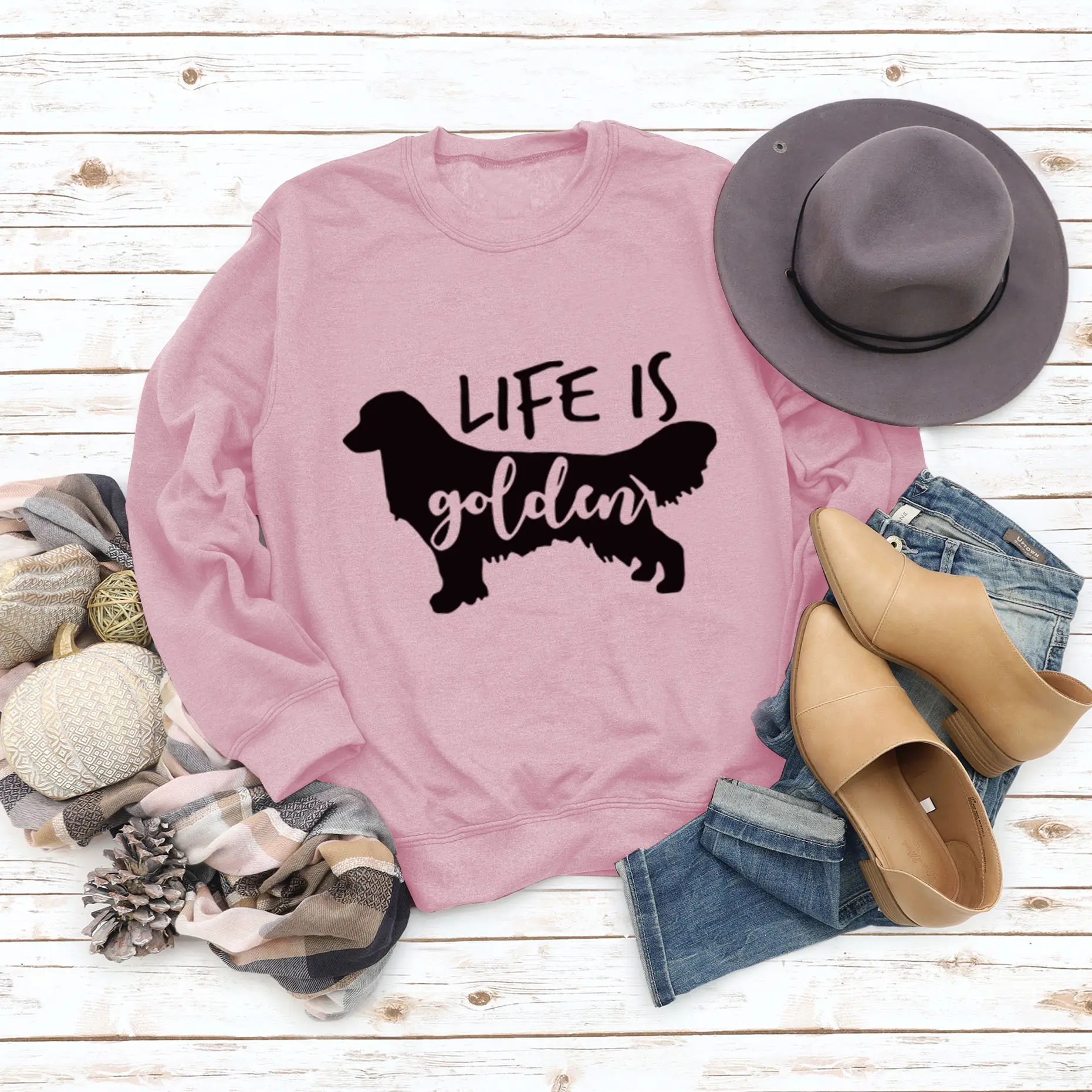 Life Is Golden Crewneck Sweatshirt Blue Long Sleeve - Image 3