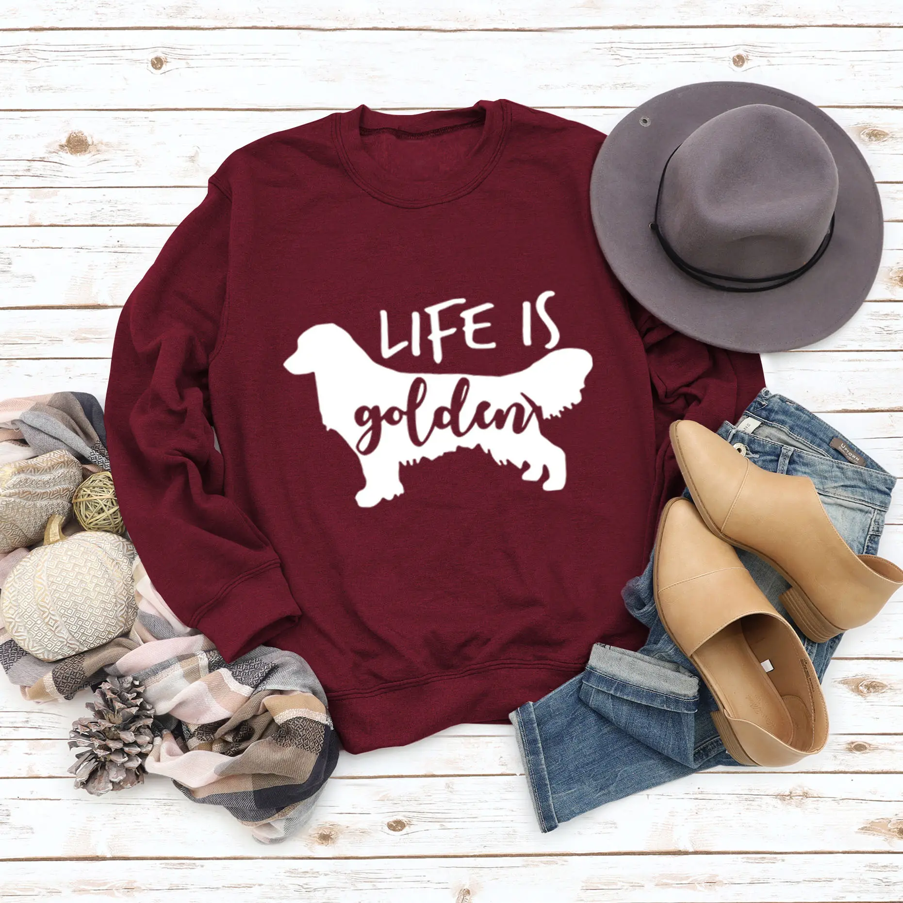 Life Is Golden Crewneck Sweatshirt Blue Long Sleeve - Image 6