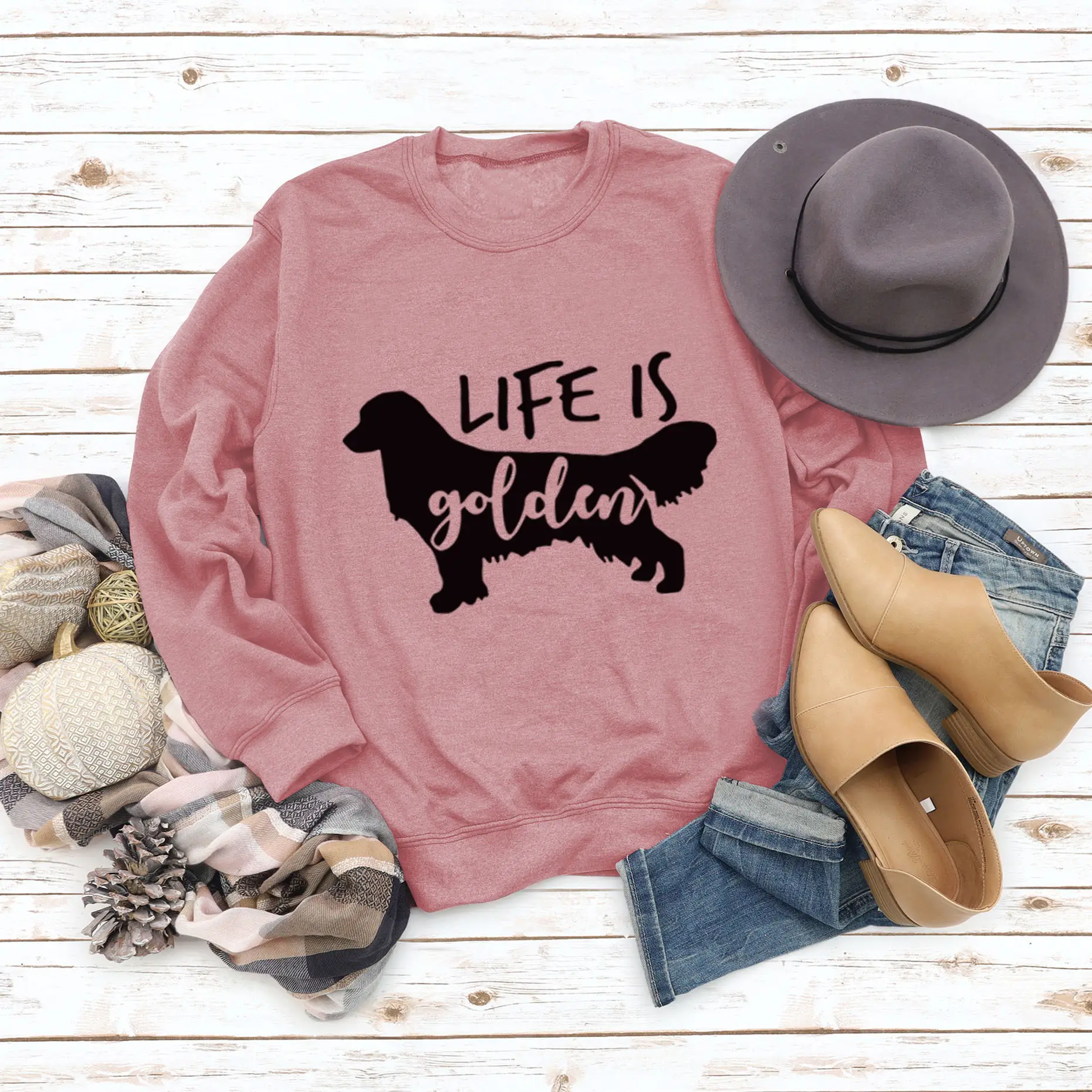 Life Is Golden Crewneck Sweatshirt Blue Long Sleeve - Image 8