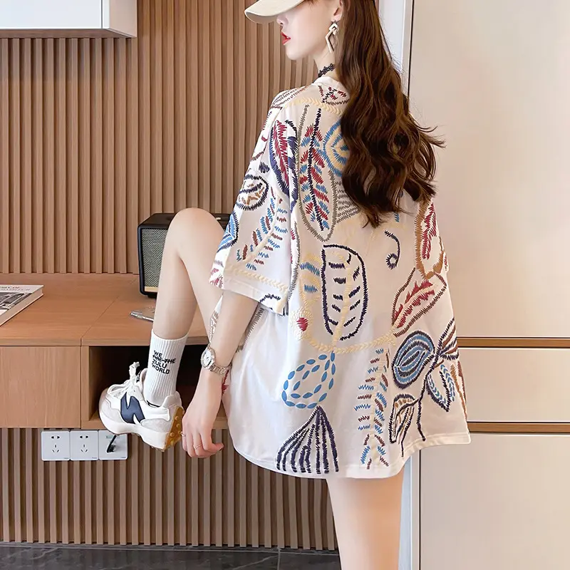 Women Printed Cotton T-Shirt Orange 2025 Summer - Image 2