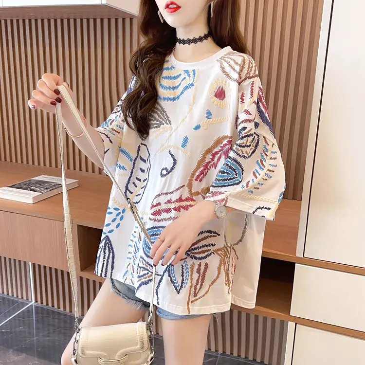 Women Printed Cotton T-Shirt Orange 2025 Summer — feature 17