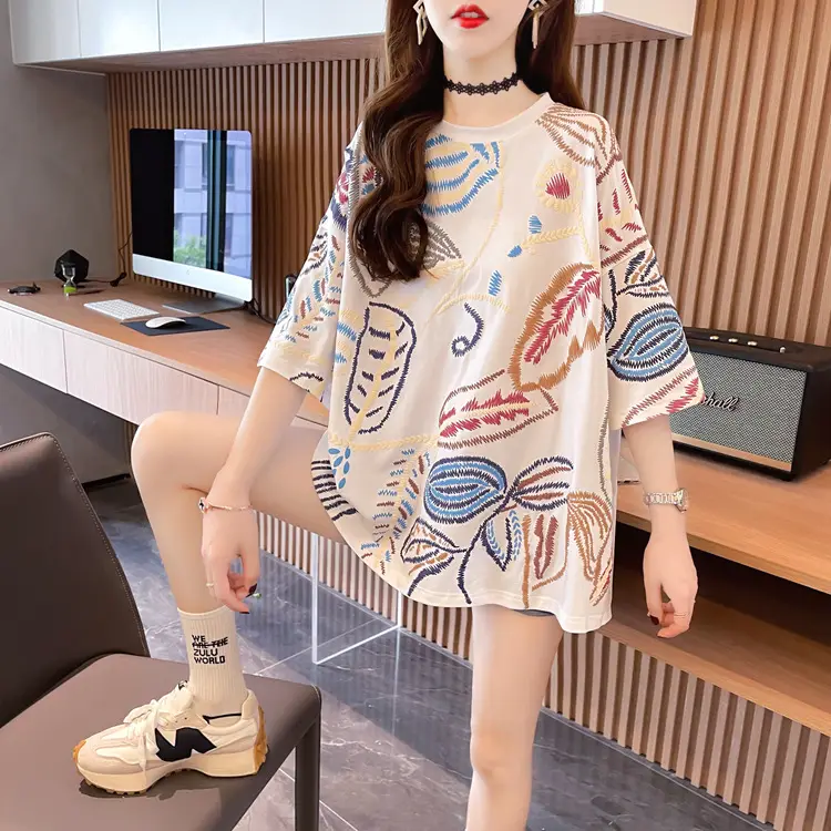 Women Printed Cotton T-Shirt Orange 2025 Summer — feature 19