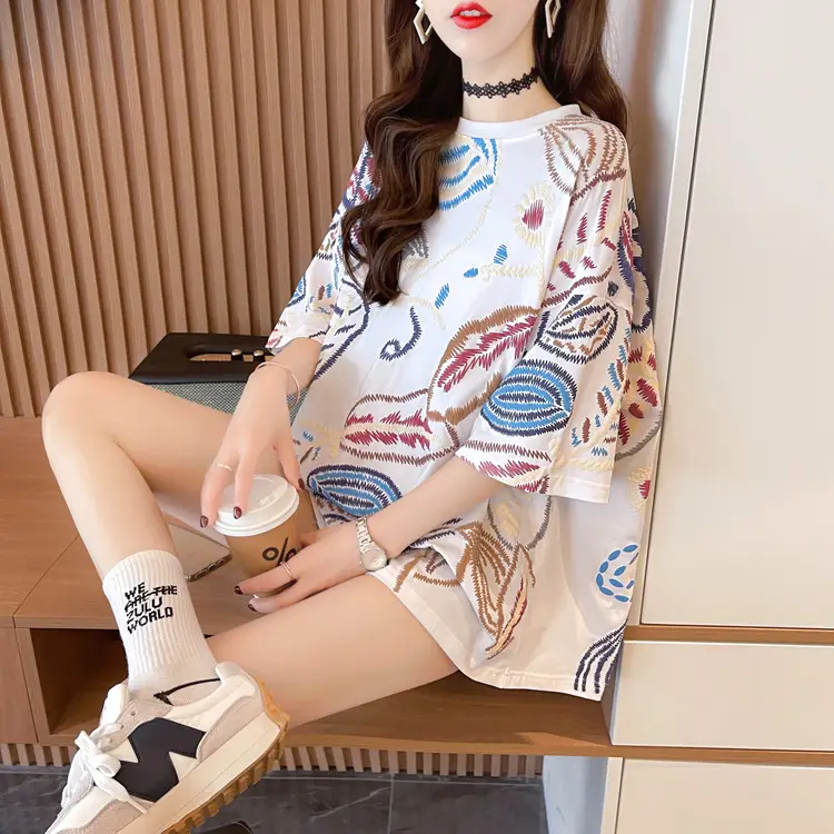 Women Printed Cotton T-Shirt Orange 2025 Summer — feature 20