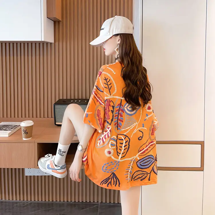 Women Printed Cotton T-Shirt Orange 2025 Summer — feature 8