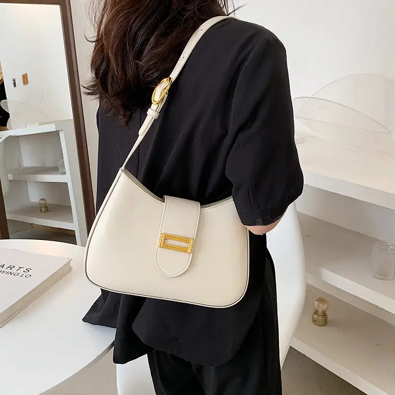 Women Crossbody Bag Beige Gold Plated Shoulder Bag